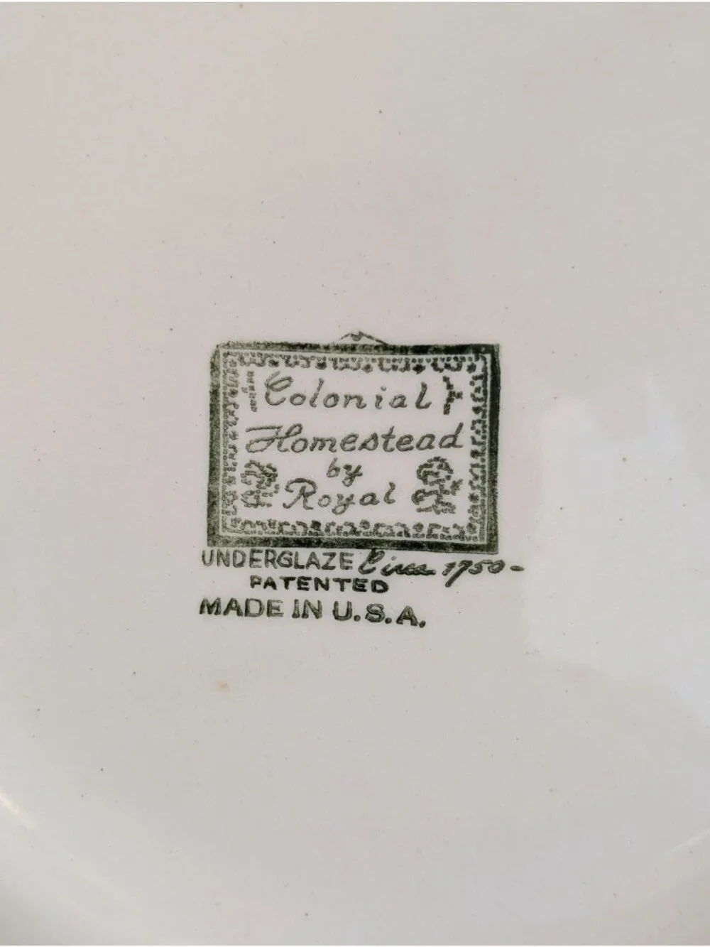 Vintage Colonial Homestead Handled Cake Plate Royal China Green Transferware